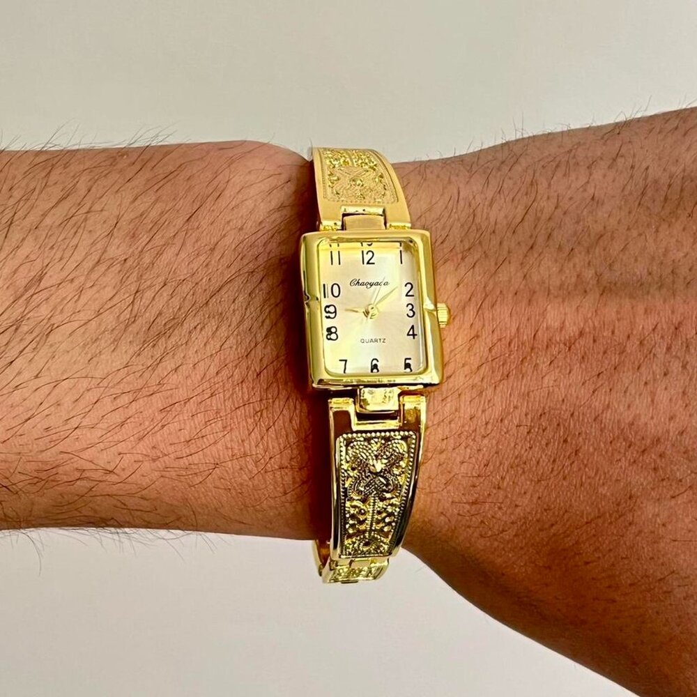 2000s vintage cute gold rectangle stainless steel quartz luxury watch - Picture 7 of 8